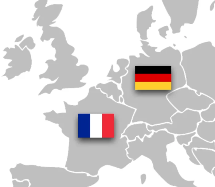 Map of Europe highlighting France and Germany