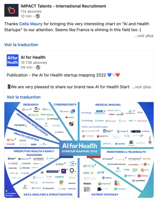 LinkedIn post: AI for Health startup mapping 2022