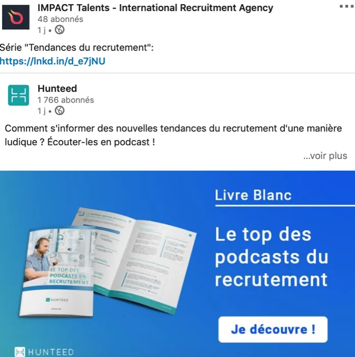 LinkedIn post: Le top des podcasts du recrutement