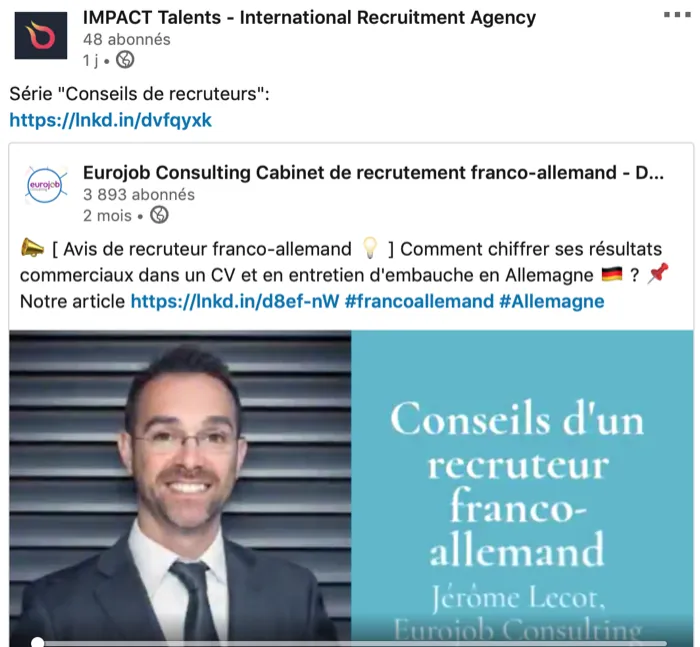 LinkedIn post: Conseils d'un recruteur franco-allemand